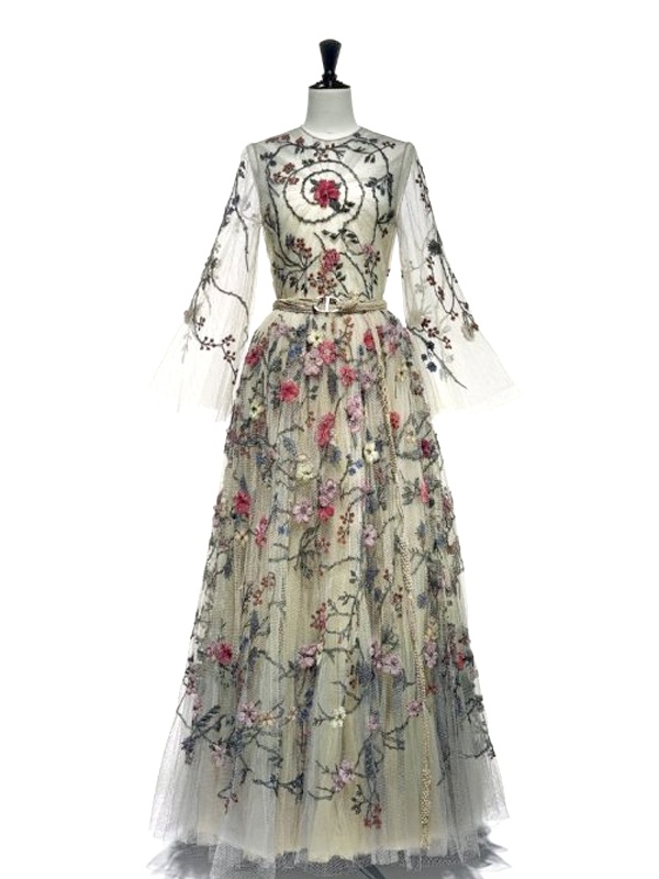 Christian Dior Haute Couture romantic rose motif evening gown showcasing classic French fashion elegance