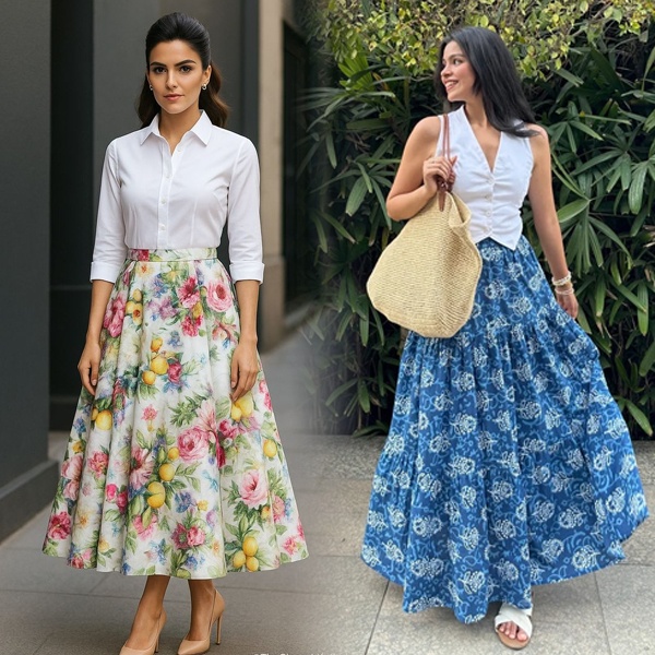 Romantic date night outfit featuring bold peony floral print slip skirt with turtleneck top