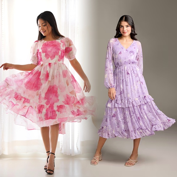 Artistic watercolor-style floral print with soft blended edges on flowing chiffon fabric