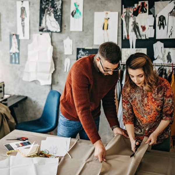 Fashion pattern making process with paper patterns, measuring tools and garment blueprints for accurate construction Fashion pattern making process with paper patterns, measuring tools and garment blueprints for accurate construction
