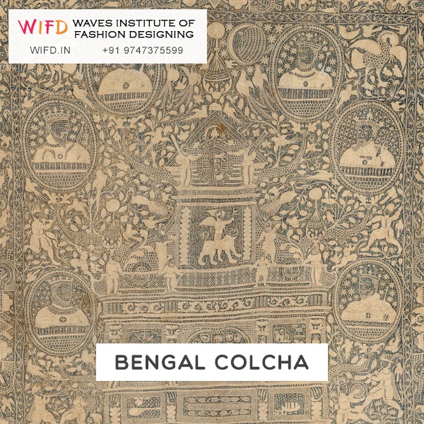 Bengal colcha quilted cotton bedspread with hand embroidery made for European colonial trade Bengal colcha quilted cotton bedspread with hand embroidery made for European colonial trade