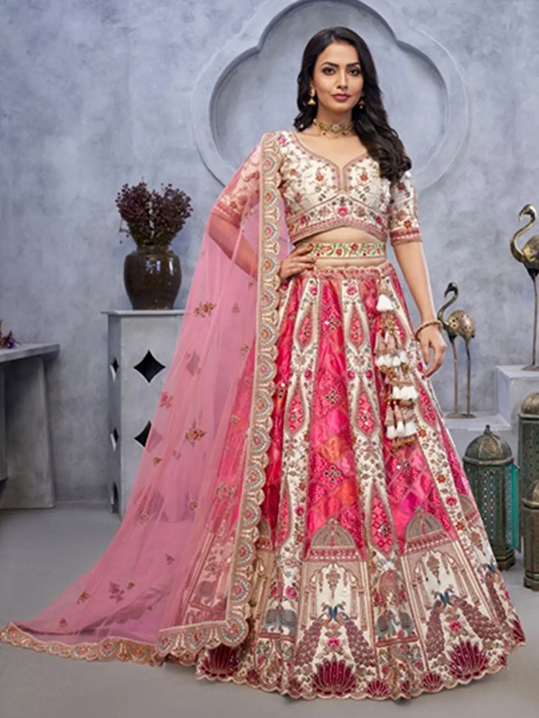 Dress with temple and architectural motifs including jaali patterns gopuram and mandala designs