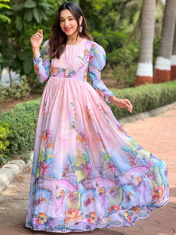 Indian dress showcasing traditional floral motifs inspired by nature and gardens