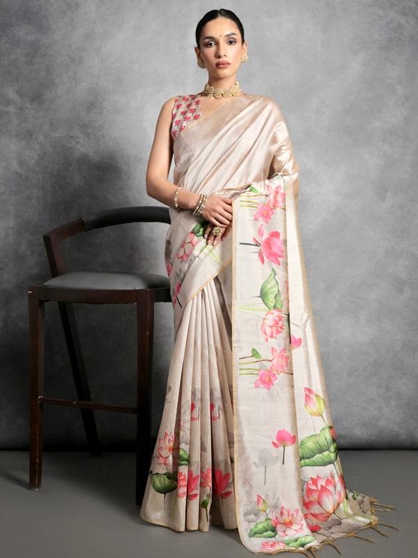 Lotus motif on Indian silk saree symbolizing purity prosperity and spiritual rebirth