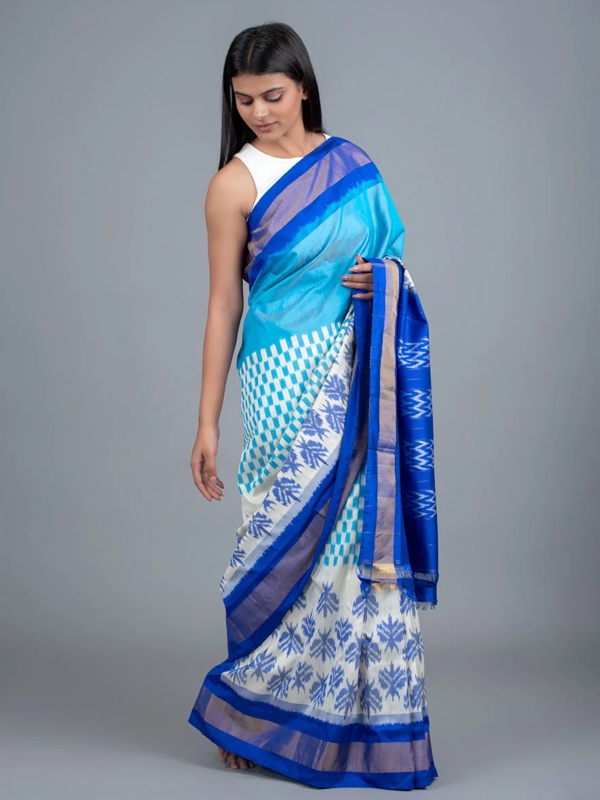 Pochampally ikat saree from Telangana with bold geometric patterns and color contrasts