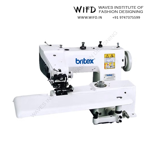 Industrial blind stitch machine creating invisible hems with special presser foot for professional garment finishing