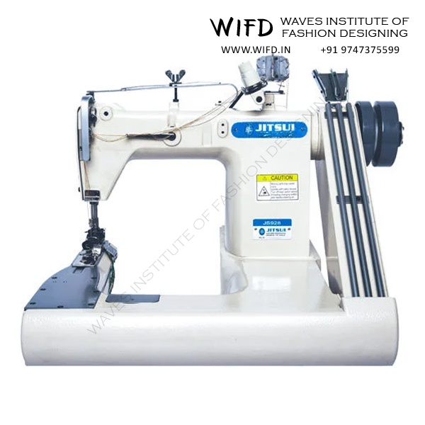 Industrial chain stitch sewing machine for stretched fabrics, binding and decorative effects using single thread system