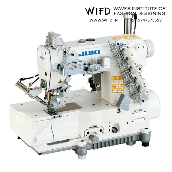 Cover stitch industrial sewing machine for professional hemming, binding and decorative stitching on garments