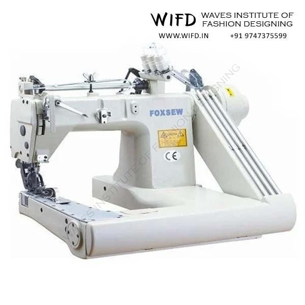 Feed-off-the-arm industrial sewing machine for creating flat-fell seams on shirts, jeans inseams and underarm stitching