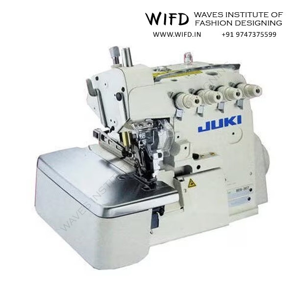 Industrial overlock sewing machine (serger) with 3-5 thread capability for edge finishing and seam trimming