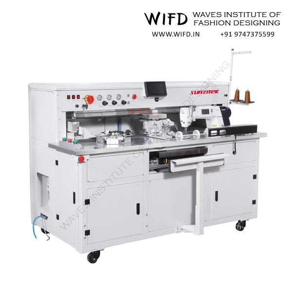 Automated pocket setting machine for precise attachment of welted pockets, patch pockets and in-seam pockets with consistent placement and professional finishing