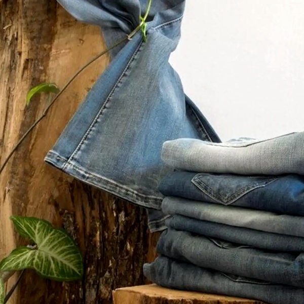 Sustainable denim jeans made from organic cotton and recycled materials