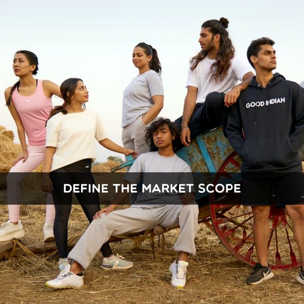 Step 1 of fashion market segmentation process - defining market scope by identifying specific fashion categories like athleisure or formal wear Step 1 of fashion market segmentation process - defining market scope by identifying specific fashion categories like athleisure or formal wear