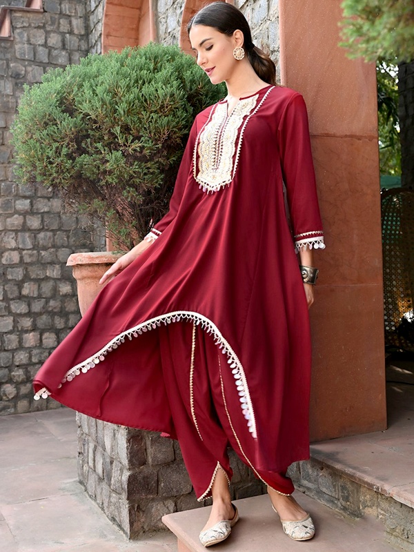 Contemporary dhoti pants paired with asymmetric kurta showcasing Indo-Western fusion fashion