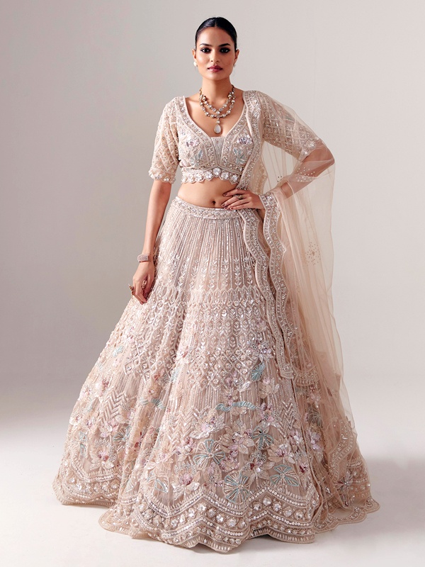 Modern lehenga outfit styled with minimal jewelry for balanced contemporary ethnic look