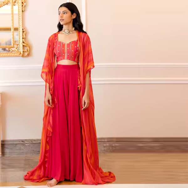 Fusion Indo-Western Navratri Outfit - Modern Palazzo with Embroidered Crop Top for Contemporary Festival Style