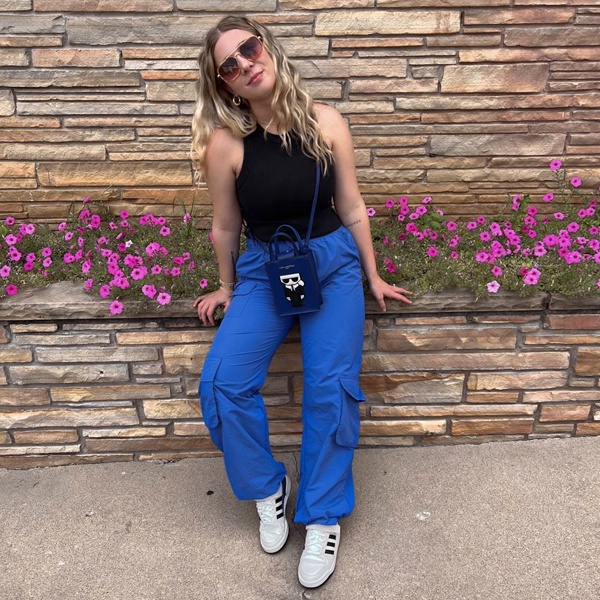 Playing with colors and fabrics in parachute pants from neutral khaki to metallic finishes for diverse college wardrobe styling