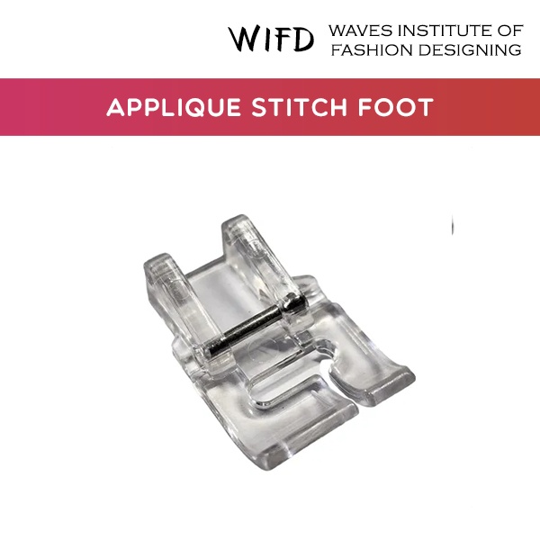 Applique stitch foot made of clear plastic for easy viewing and sewing around curved appliqu&eacute; pieces