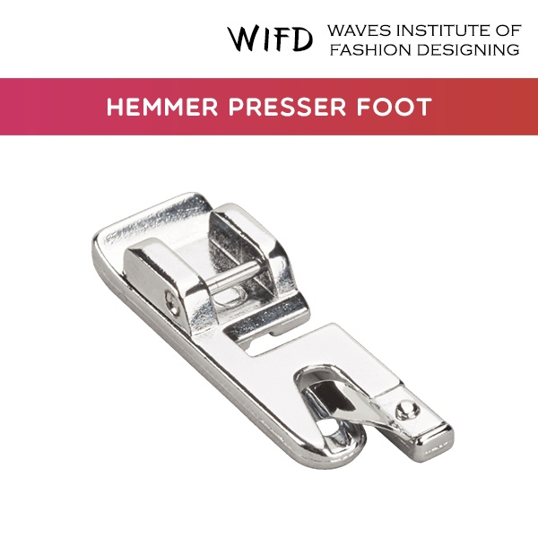 Hemmer presser foot for creating curled rolled hem finish on fabric edges that fray