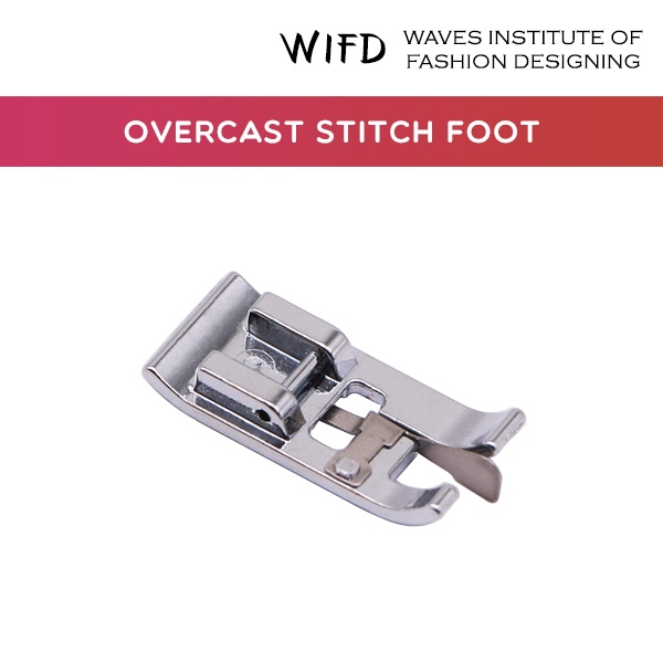 Overcast or overedge stitch foot with prong for adding seam finish at fabric edges
