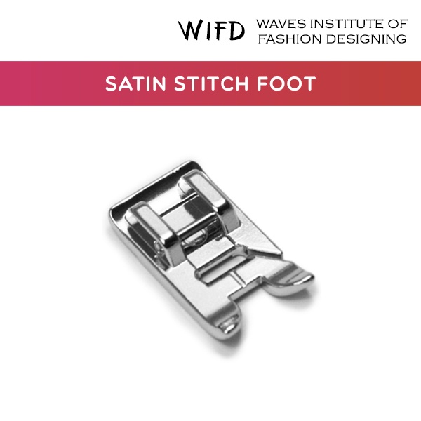 Satin stitch foot with back groove for decorative stitching and surface embellishment