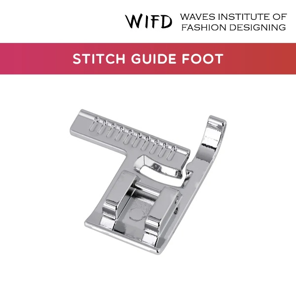 Stitch guide or gauge foot with ruler markings from 3/8 inch to 1 inch for parallel stitching