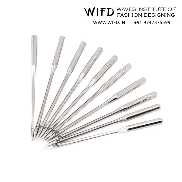 Sewing machine needles showing shank, shaft, groove, scarf and eye parts