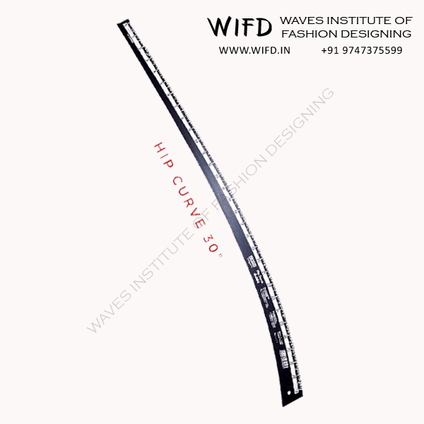 Hip curve ruler following natural hip and waistline contours for shaping side seams in dress and pant patterns