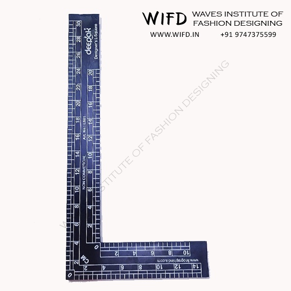 L-square measuring tool for creating perfect right angles and marking straight hems and shoulders in sewing