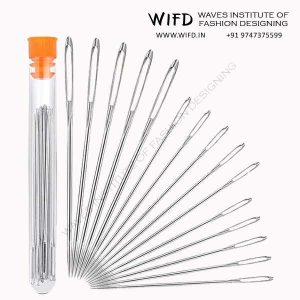 Hand sewing needles in various sizes 1-12 for different fabric weights and stitch types in garment construction