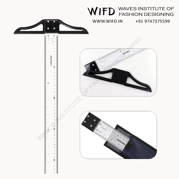 T-square ruler with crosspiece for drawing perfect right angles and keeping pattern lines straight and aligned