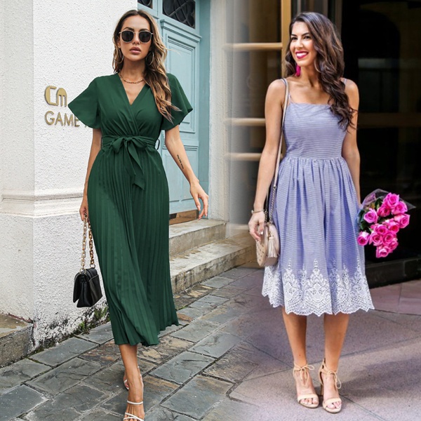 Flowy Midi Dress for Spring Season - Lightweight Breathable Fabric for Women