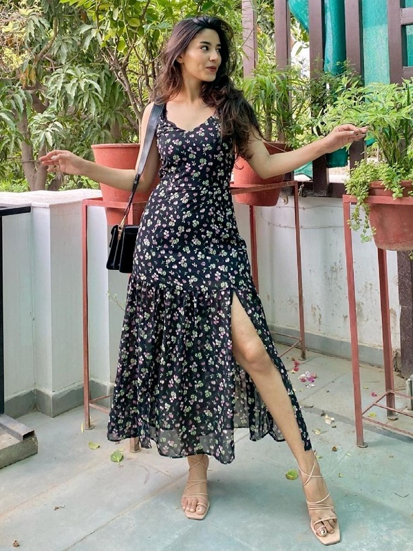 Black Floral Midi Dress with Side Slit - Feminine Spring 2026 Daywear