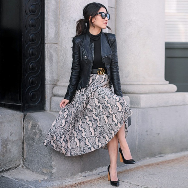 Lightweight Faux Leather Jacket with Pleated Skirt - Spring 2026 Evening Wear