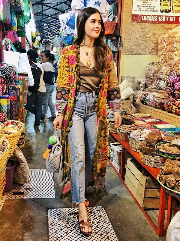 Floral Printed Long Jacket with Light Blue Denim - Spring 2026 Layering Style