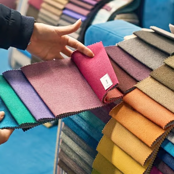 Collection of fabric samples from various textile suppliers, markets, and sources arranged for swatch book creation Collection of fabric samples from various textile suppliers, markets, and sources arranged for swatch book creation
