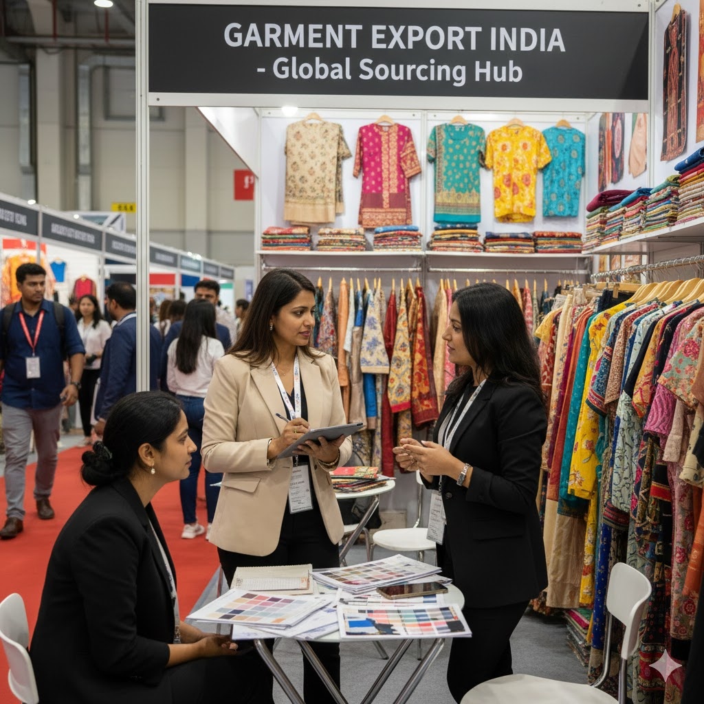 Fashion buyer selecting fabrics and planning inventory based on sales data and trend forecasts