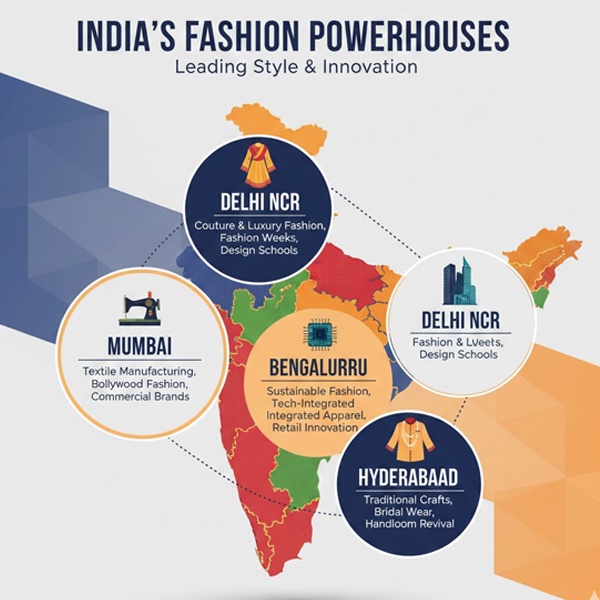 Major fashion career hubs in India including Mumbai Delhi NCR Bangalore and Hyderabad with salary comparison
