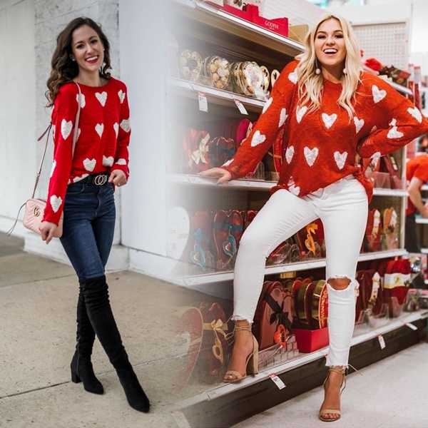 Casual and cozy Valentine's Day date outfit with comfortable sweater and jeans