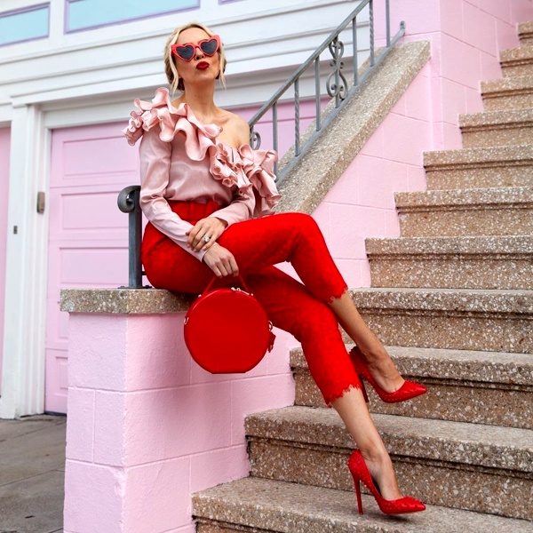 Valentine's Day fashion showcasing texture mixing with lace, velvet and satin fabrics